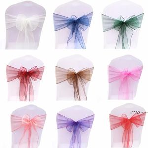 New25 Sztuk Organza Chair Sash Bow Na Wedding Party Cover Bankiet Baby Shower Xmas Decoration Sheer Organzas Tkaniny Dostawa EWB6141