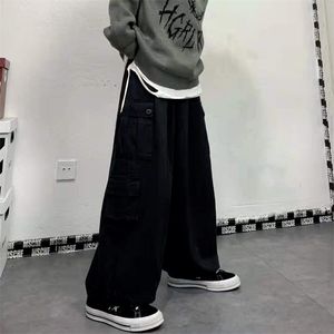 QWEEK Punk Baggy Black Cargo Hosen Frauen Koreanische Streetwear Herbst Vintage Übergroßen Grün Jogger Breite Bein Hosen Für Weibliche 211115