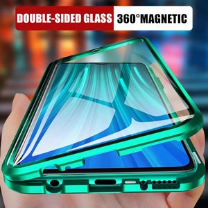 360 Magnetisk adsorptionsmetallfodral för Huawei P20 P30 P40 Lite Mate 20 30 Pro Nova 5 5i 6 7 Se Y9 Dubbelsidigt glasskydd