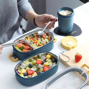 Stainless Steel Insulated Lunch Box Student School Multi-Layer Lunch Box Tableware Bento Food Container Storage Breakfast Boxes 210925