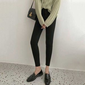 Leggings in jeans elasticizzati neri Donna Primavera / estate Pantaloni in denim casual a vita alta sottili 210607