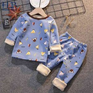 Children'S Velvet Underwear Clothes Suits Baby Warmth&Thickening Autumn&Winter Home Clothing Boys& Girls Pajamas 210611