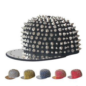 Wholesale pins cap resale online - New Adult Spring Hip Hop Punk Rock Full of Pin Rivets Snapback Cool Bboy Men Flat Peak Baseball Hats Q5c4