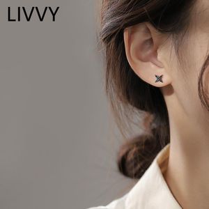 Stud LIVVY 2021 Trendy Zircon Black Color Cross Studs Earrings For Women Simple Fashion Handmade Jewelry Gift