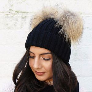 Double Fur Ball Cap Pom Poms Winter Warm Hat For Women Girl Knitted Beanies Crochet Brand Thick Female