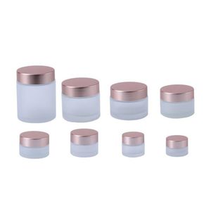 Frosted Glass Face Cream Jar Clear Cosmetic Bottle Lotion Lip Balm Container with Rose Gold Lid 5g 10g 15g 20g 25g 30g 50g 60g 100g Makeup Packing