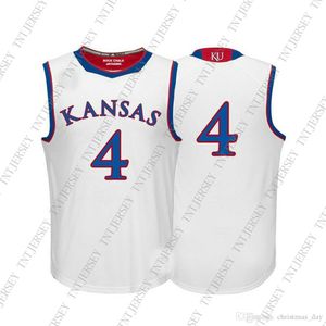 Maglia da basket bianca personalizzata Kansas Jayhawks NCAA # 4 personalizzata Cuciture personalizzate con qualsiasi numero di nome XS-5XL