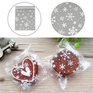 Gift Wrap Festive Christmas Party Supplies Beautiful Decor White Snowflake Plastic Transparent Cellophane Baking Candy Cookie Bag1