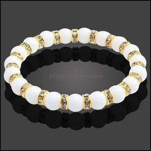 Bracelets Jewelry Fashion Natural Stone Chakra Elastic Bracelet Men White Porcelain Healing Nce Beads Reiki Buddha Prayer For Women Beaded,