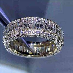 Joias de luxo da marca Choucong 925 Sterling Silver Fill Full T Princess Cut White Topaz CZ Diamond Gemstones Party Moissanite Women Wedding H1027