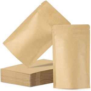 100 st/Lot Kraft Paper tätningspåse med aluminiumfolie inuti mattenack kaffegällningsåterförslutbara väskor