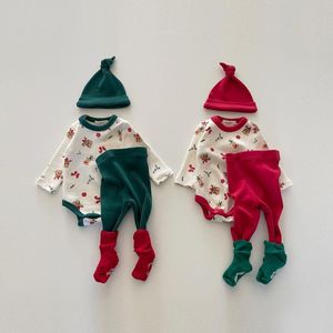 Conjuntos de roupas 9599C Korean Baby Set Home Suit Outono Inverno Christmas Boy 3 Pcs Romper + Pant + Hat Girl's