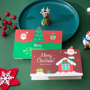 Merry Christmas Greeting Paper Card S Xmas Gift Handwriting Blessing Postcardsanta Claus Snowman Bear Cartoon Pattern Cards BH4878 TYJ