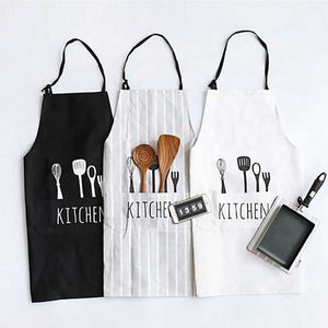 Adjustable Print Pattern Apron Chef Waiter Kitchen Cook Apron With Pockets Polyester Water Proof Kitchen Tools For Man Woman 210622
