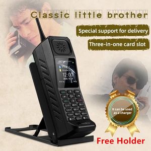 Lyx Klassisk Liten Retro Mobiltelefon Högtalare Ljus Ficklampa Powerbank Snabbval Olåst Dual Sim Bluetooth Mobiltelefon Gratis Hållare