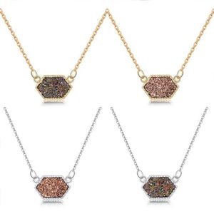 Pingente Colares Druzy Drusy Colar Fashion Oval Resina Faux Stone Gold Prata Banhado Marca Jóias Para As Mulheres Meninas