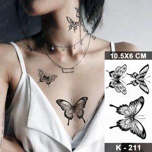 Neck Tatto achat en gros de Sticker temporaire imperméable autocollant papillon serpent fleur ancienne école sombre sombre sexy tatoo poignet poignet faux tatouage pour femmes hommes