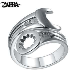 ZABRA Genuine Pure 925 Sterling Silver Cool Wrench Ring Uomo regolabile Retro Love Vintage Punk Ring Biker Jewelry 211217