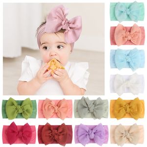 Dzieci Akcesoria Do Włosów Piękny Łuk Wide Side Hairs Band Nylon Dwuosobowy Wiązany Kids Headband Baby Turban 9235