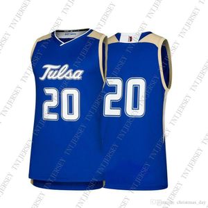 Maglia da basket blu personalizzata Tulsa Golden Hurricane NCAA # 20 Cucitura personalizzata con qualsiasi numero di nome XS-5XL
