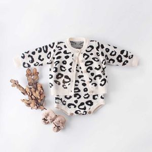 Leopar Bebek Setleri Kazak Uzun Kollu Coat + Romper Bahar Moda Kıyafetler Çocuk Giysileri 0-2 Yıl E83014 210610