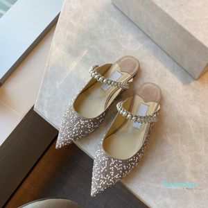 Bing flat slippers Gem-embellished studded anklet mules baily shoes Rhinestone beaded pearl sandals