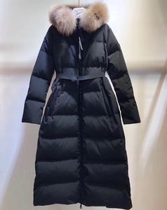 Damen Lange Daunenjacke Quilting Abnehmbare Fellkapuze Designer Lady Nylon Parka Mode Mädchen Gürtel Seitentaschen Reißverschluss Winter Warm Outwear
