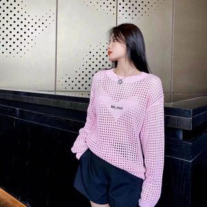 Fall's latest cut-out knit sweater with embroidered lettering matching tri-color street style sweater Outdoor loose casual sweater