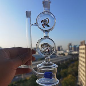Szklany Glass Glass Bong Zabawnianie 3 Warstwy Heavhah z 10mm Mężczyzna Spokój Olej Naftowy Wąż 14mm Adapter Dwa wiatrak Wewnątrz projekty Dym Obróć do palenia VS Rura wodna