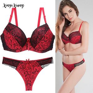 CynThra BRA Kvinnors bomull Sexig Stor Storlek Bow Justera Convertible Strap Comfort Thin Cup Underkläder Ladies Plus Size Underkläder Set X0526