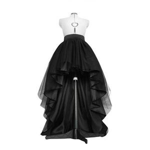 High Low Black Tulle Skirt Asymmetrial Hem Tutu Layered Wedding Bridal Gown High Waist Pleated Prom Skirt Gala Stylish Saia 210310