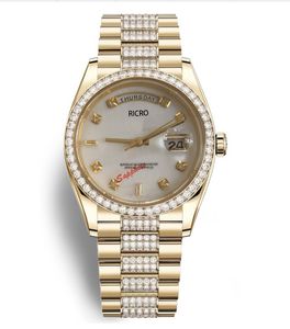 Master watch luxurious and noble gold case diamond dial 36 mm sapphire glass automatic mechanical movement week calendar wholesale retail white pearl dial