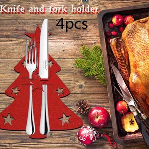 Christmas Decorations 4pcs Cutlery Storage Exquisite Tree Pattern Decoration Dinning Table Knives And Forks Pockets Tableware Holder #W3