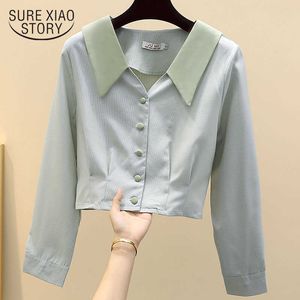 Autumn Women Shirts Fashion Korean Doll Collar All-match Long Sleeve Shirt Temperament Ladies Tops Polyester Clothes 11060 210528