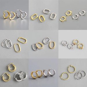 Hoop & Huggie MEYRROYU Sterling Silver Two-colour Variety Geometric Earring Female INS Fashion Vintage Jewelry Party Accessories In Stock