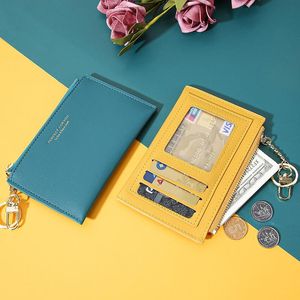 Card Holders 11 Kinds Solid Color Slim Holder Wallet Keychain With Zipper Coin Pocket For Women Luxury Designer High Quality Porte Carte