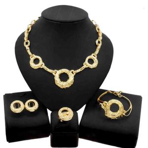 Exaggerated Fashion Jewelry Set Color Preserving Zinc Alloy Necklace Earring Bracelet Four Piece Female