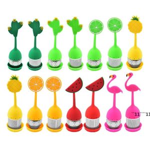 Food Grade Tea Tools for Loose Tea Reusable Silicone Handle Stainless Steel Strainer Drip Tray Included Teas Filter RRF12475