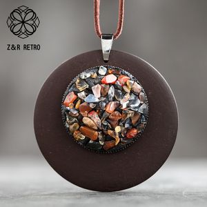 Vintage Necklaces for Women With Colorful Stone Wooden Pendants Statement Necklaces Sweater Rope Chain Fashion Jewelry Wholesale