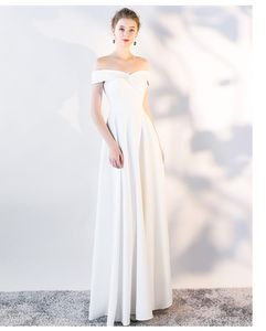 Vestido de Fiesta de Boda 새틴 신부 들러리 드레스 숄더 모델 사진 긴 결혼식 파티 댄스 파티 가운