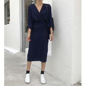 Sexy Frauen Kleid Unregelmäßige Bindind Solide Langarm Hohe Taille Casual Kleider Herbst Herbst 210608