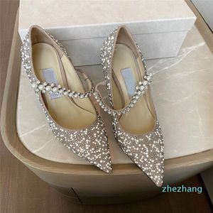 Роскошный бренд Baily Party Wedding Bridal Dress Shoes Tearls Crystal-украшенные гладиаторные сандалии замшевые насосы Point Toes Stiletto каблуки