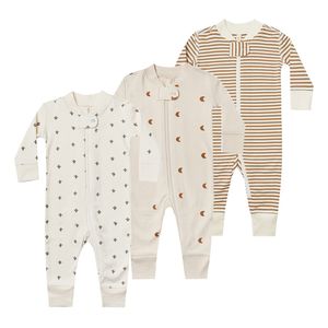 Pamuk uzun kollu baskı zip up onesies ay kaktüs şerit bebek romper ayaksız pijama bebek uyku ve oyun tulum 3-24 ay