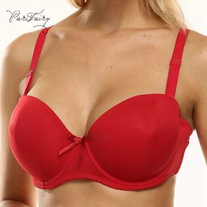 PariFairy Solid Color Silicon Band Strapless Bra Push Up for Big Boobs Busty Women Intimates Underwear Plus Size 85D 90D 95D 210623