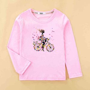 Girls funny t-shirt flower-girl & fruit bike clothes child long sleeved tshirt 100% cotton tops tee baby girl G1224