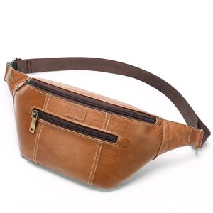 Äkta läder Fanny Waist Bag Unisex Luxury Shoulder Waist Pack Travel Bum Belt Bag Telefon Påse Stor Sling Bröst Tonåring