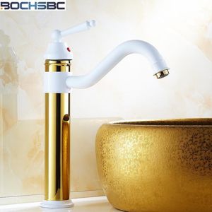 Bathroom Sink Faucets BOCHSBC Basin Faucet Antique Brass Retro Mixer Taps Deck Mounted Single Holder White Gold Finish