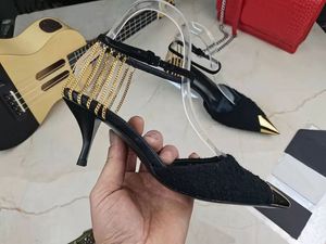 Kadın yüksek kaliteli sandalet moda sivri metal kemer kumaş deri yüksek topuklu seksi lüks elbise ayakkabı 6 cm kutu 35-42 göndermek