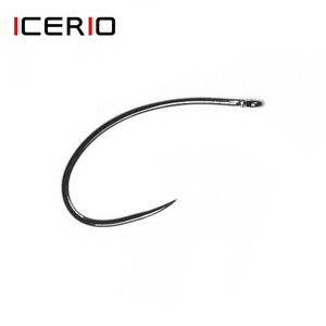 Hooks de pesca Icerio 30 pcs preto níquel barbless curvo ninfa camarão scud scud caddis pupa tying gancho standard olho tcheca