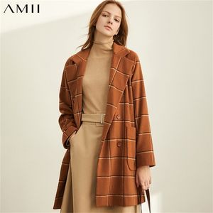 Fashion Plaid Woolen Coat Autumn Women Solid Loose Lapel Female Mid Long Jackets Overcoat 11970514 210527